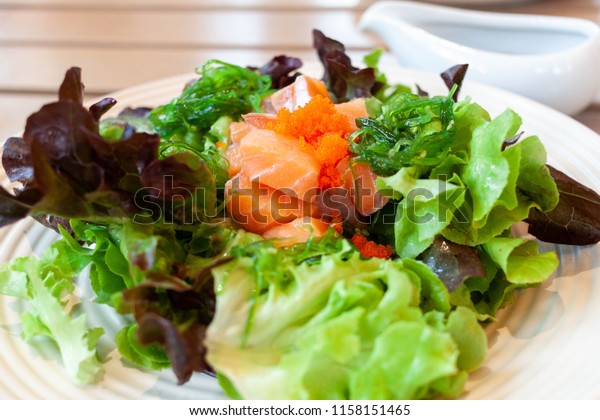 Salmon Salad Japanese Sauce Salad On Stock Photo Edit Now 1158151465