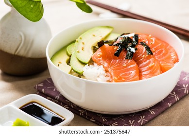 Salmon Sashimi Rice Bowl With Avocado