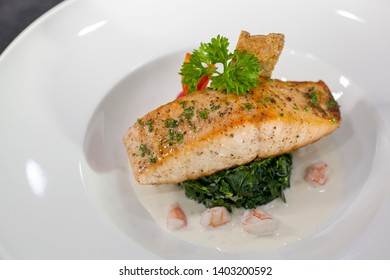 Salmon Steak With Spinach Cream Sauce