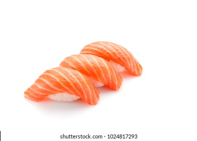 Salmon Sushi Nigiri Isolated On White Background.