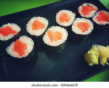 Salmon Sushi With Retro Filter Effect Or Instagram Filter