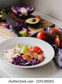 Salmon Taco Bowl With Fresh Ingredients