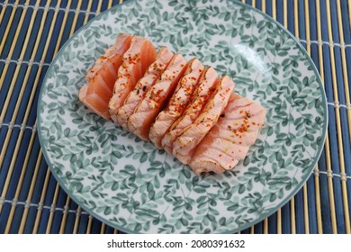 Salmon Tataki Slices On A Plate