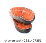 salmon, trout, steak, slice of fresh raw fish, isolated on white background, clipping path, full depth of field