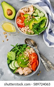 Salmon With White Bean, Arugula And Avocado Salad. Healthy Eating