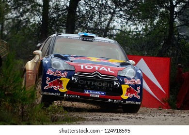 SALOU, SPAIN - NOV 9 : Fiinnish Driver Mikko Hirvonen And His Codriver Jarmo Lehtinen In A Citroen DS3 WRC Race In Rally Of Spain, On Nov 9, 2012 In Salou, Spain