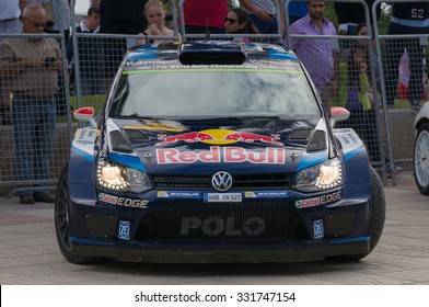 Salou, Spain - October 25, 2015: WRC Car Of The Team Volkswagen Polo R, With Driver Jari-Matti Latvala And His Co-driver Miikka Anttila Stage From The 51th Rally Of Spain