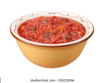 Salsa Bowl Isolated On A White Background With A Clipping Path.