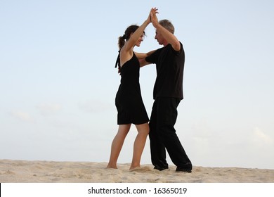 Salsa Lesson. One Hour Before Sunset. Caribbeans Islands Beach.