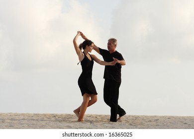 Salsa Lesson. One Hour Before Sunset. Caribbeans Islands Beach.