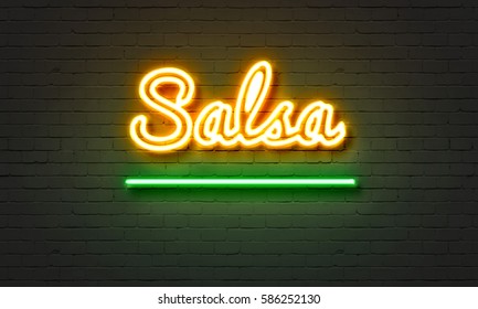 Salsa Neon Sign On Brick Wall Background