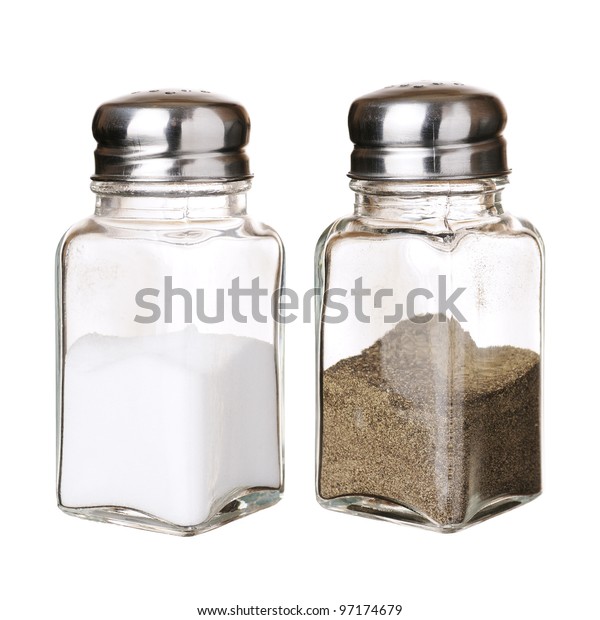 Salt Black Pepper Shakers Closeup Isolated Stock Photo (Edit Now) 97174679