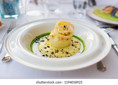 Salt Cod Dish Haute Cuisine Appetizer In A High Class Restaurant In Italy