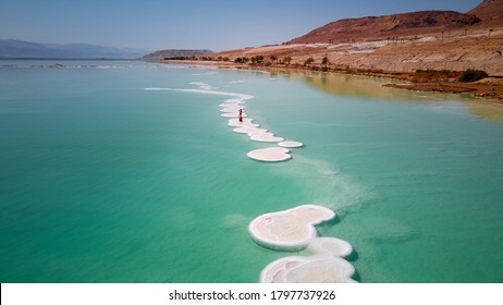 Salt crystals on the surface of Dead sea, Israel ,aerial view of Israel's dead sea. High quality photo