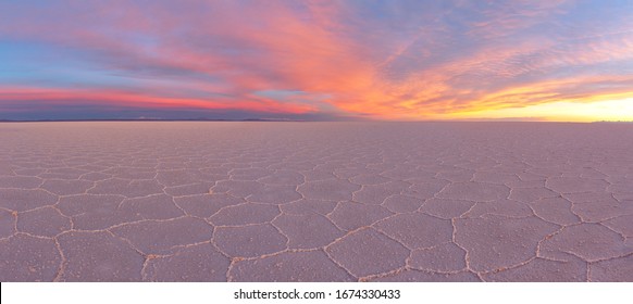 Salt desert Uyuni at sunset, Bolivia