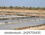 Salt evaporation ponds in the countryside of Thailand. Salt evaporation ponds.