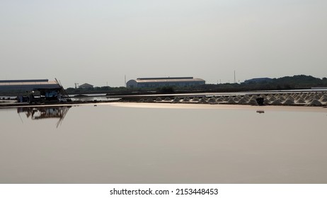 Salt Farm During Summer Season At Thailand,  Asia. 