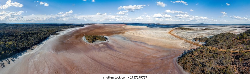 Salt Flats Outback Western Australia Aerial Photography With Little Salt During The Summer, Dramatic Clouds Casting Shadows