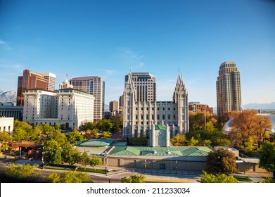 Salt Lake City Panoramic Overview In The Evening