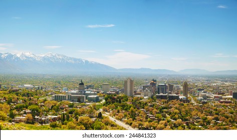 Salt Lake City Panoramic Overview On A Sunny Day