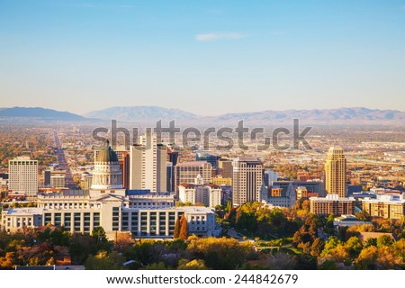 Salt Lake City panoramic overview in the morning