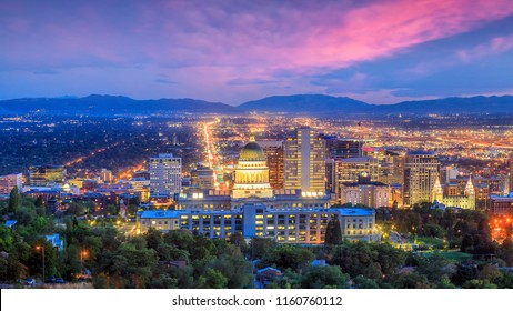 Salt Lake City skyline Utah at night in USA - Powered by Shutterstock