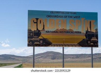 SALT LAKE CITY, UNITED STATES - Jan 06, 2022: A Golden Spike Historic Steam Train Sign Board