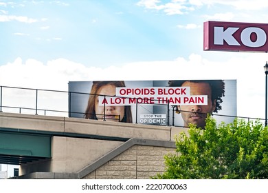 Salt Lake City, USA - July 29, 2019: Roadside Highway Road Billboard Sign For Opioid Pandemic Crisis In Utah, United States With Website For Help With Prescription Pain Killers