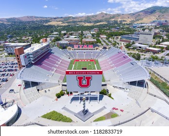 SALT LAKE CITY, USA - JUN. 18, 2018: Aerial view of Rice–Eccles Stadium in University of Utah in Salt Lake City, Utah, USA. It is the home of Utah Utes and served as the main stadium for 2002 Olympics