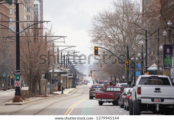 SALT LAKE CITY, UT, USA - MARCH 15, 2019: Street\
scene Salt Lake City Utah