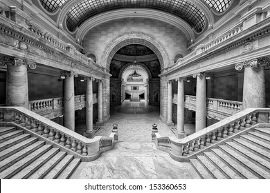 SALT LAKE CITY, UTAH - AUGUST 15: Grand Marble Staircases Inside The Utah State Capitol Building On Capitol Hill On August 15, 2013 In Salt Lake City