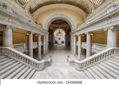 SALT LAKE CITY, UTAH - AUGUST 15: Grand Marble Staircases Inside The Utah State Capitol Building On Capitol Hill On August 15, 2013 In Salt Lake City