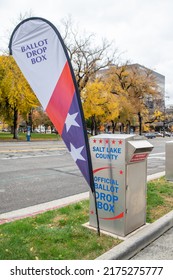 Salt Lake City, Utah: October 21, 2021: A Vote Drop Off Box In The City Of Salt Lake City. The Population Of Salt Lake City Is 200,963.