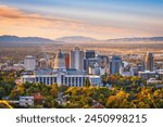 Salt Lake City, Utah, USA downtown city skyline at dawn.