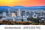 Salt Lake City, Utah, USA downtown city skyline at dawn.