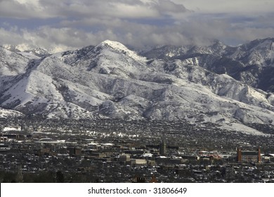 Salt Lake Valley With Snow