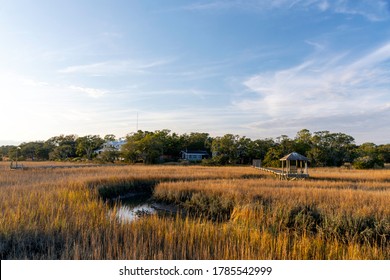The salt marsh at Shem Creek near Charleston, South Carolina USA, a popular slow travel destination.