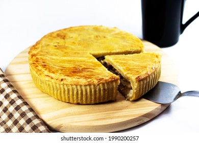 Salt palm pie on light wood and white background. - Shutterstock ID 1990200257