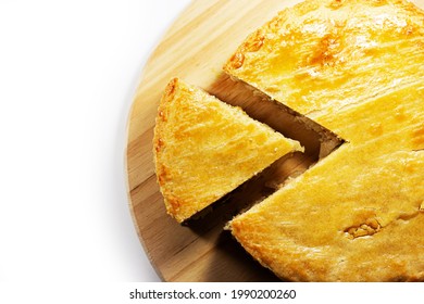Salt palm pie on light wood and white background. - Shutterstock ID 1990200260
