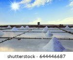 Salt piles in field prepared for harvest. Traditional seasalt collection method in Taiwan