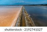 Salt Pond, Salt Pans of Pydna with Mount Olympus in background, Greece