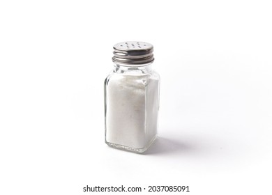 salt shaker isolatated on white, sodium container used for spice the food with a condiment with salty flavor