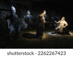 Salt statues of medieval warriors in a tunnel in the Wieliczka Salt Mine, Krakow, Poland