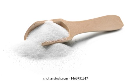 Salt In Wooden Spoon Isolated On White