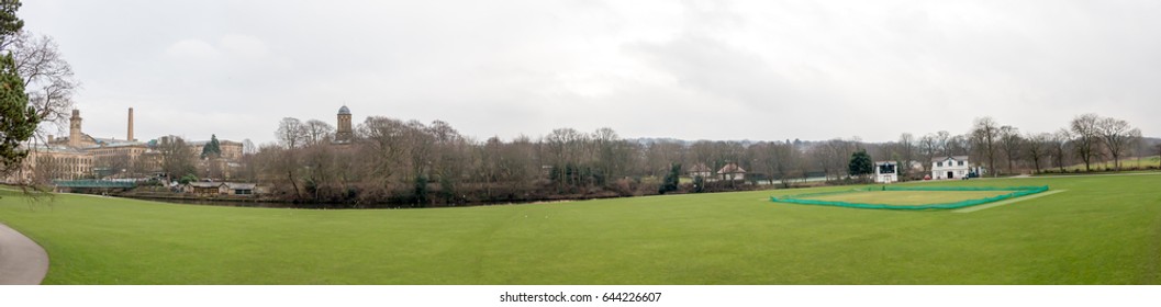 Saltaire, United Kingdom - February 21, 2017: Picturesque green fields in Saltaire, a Victorian model village located in Shipley, West Yorkshire, England. - Shutterstock ID 644226607