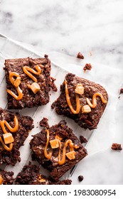 Salted Caramel Brownies In A Kitchen Setting