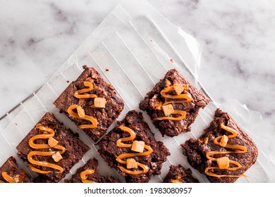 Salted Caramel Brownies In A Kitchen Setting