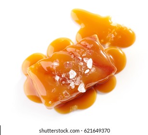 Salted Caramel Candy Isolated On White Background, Top View