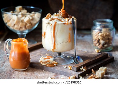 Salted caramel ice cream sundae or milk shake