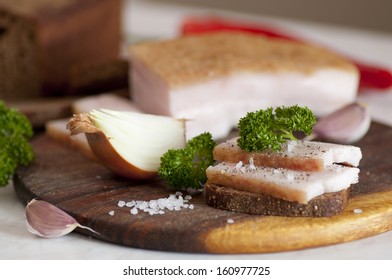 Salted Pork Lard (salo) On Rye Bread